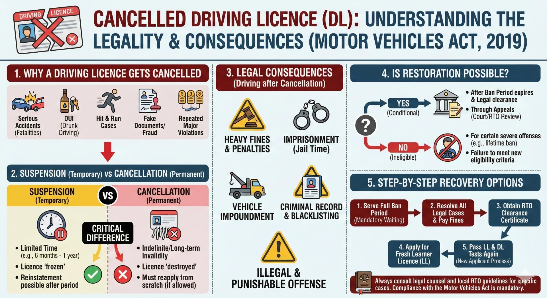 Driving Licence Cancelled - Reasons, Consequences & Restoration Process in India